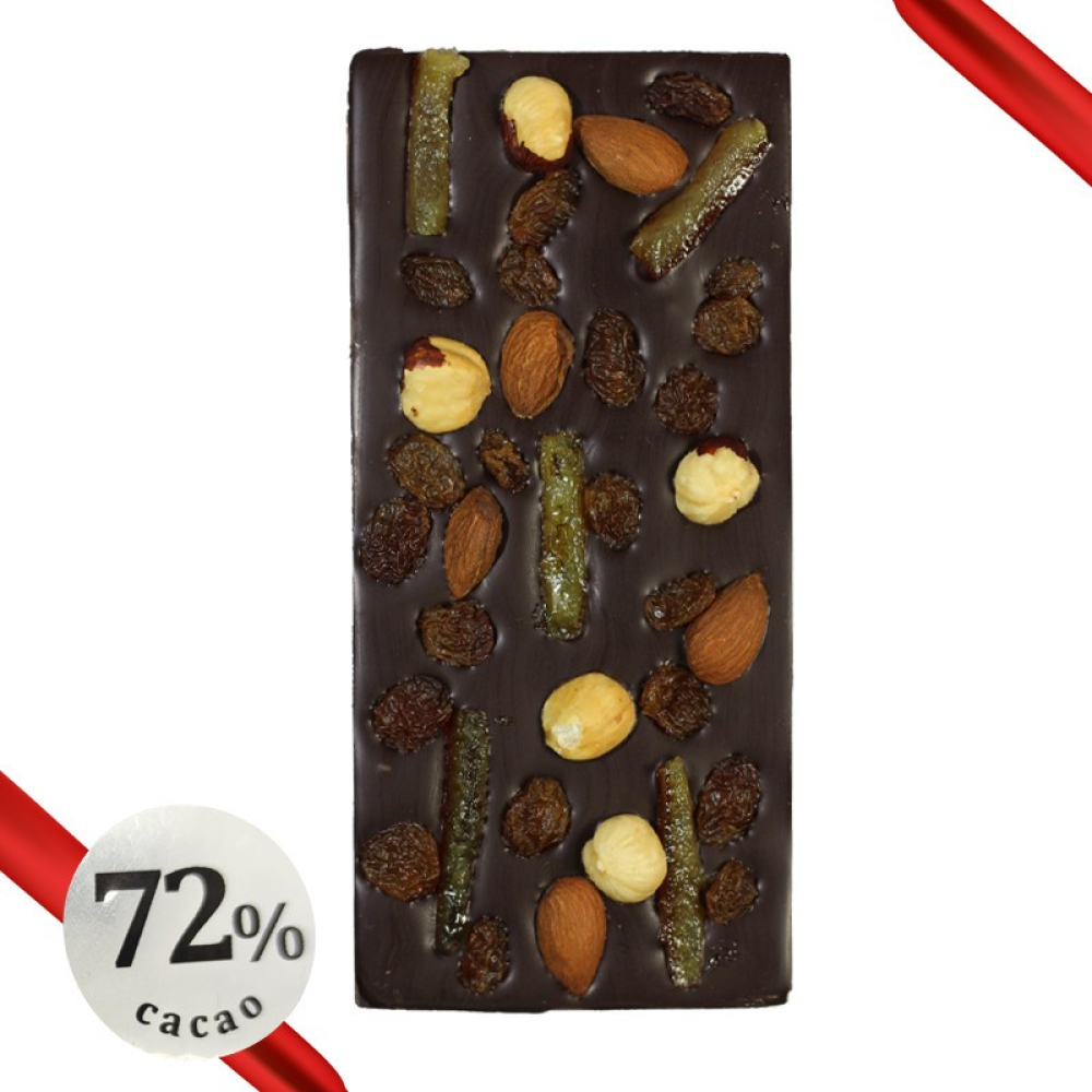 Tablette de chocolat noir aux fruits secs