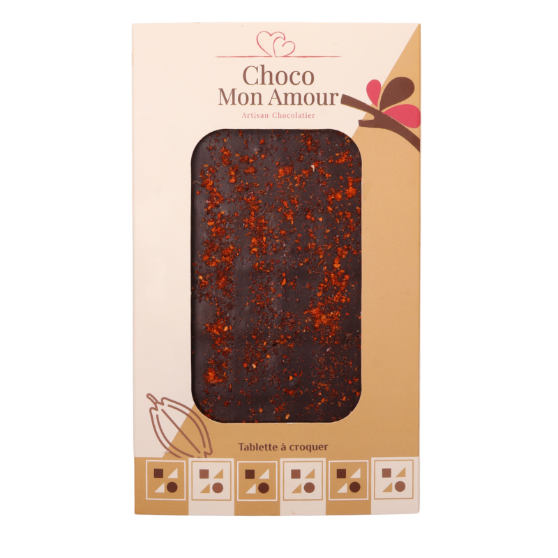 Chocolat noir 72 % d'Indonésie au piment d'Espelette bio