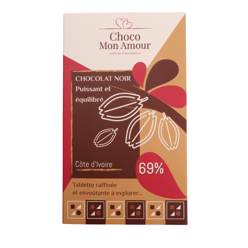 Tablette chocolat noir 69% Pure origine Côte d'Ivoire